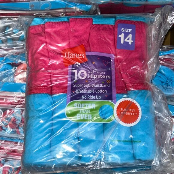 Hanes Girls’ Tagless Hipsters – LOT 31 - 240 pcs – 24 packs (10 ea) – Sz 14 -NEW - Picture 1 of 3